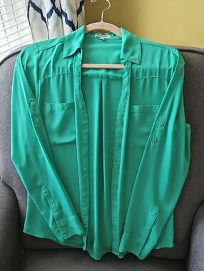Express Teal Button-Up Blouse
